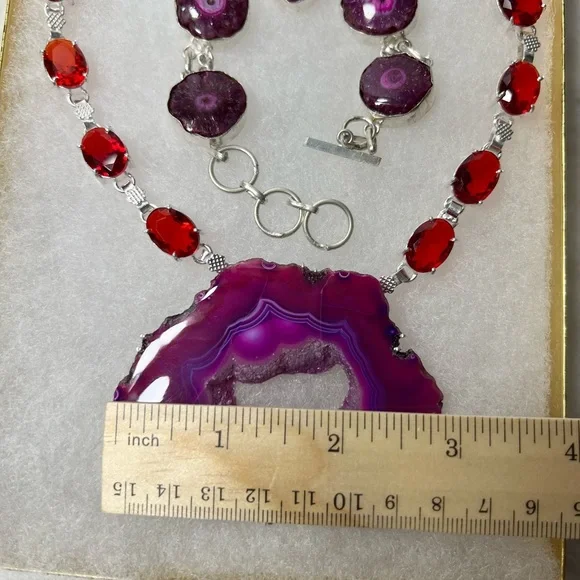 Pink Purple Solar Quartz Garnet Large Gemstone Necklace ONLY w/ Natural Cracking - Picture 9 of 11